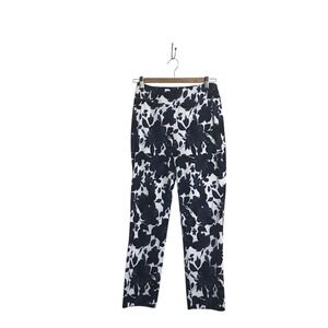 Joseph Ribkoff‎ Size 8 Blue White Floral Straight Leg Pull On Pants Stretch Crop